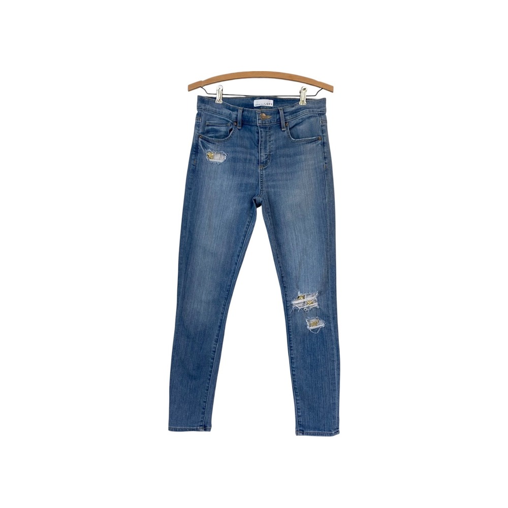 LOFT Modern Skinny Jeans Size 27 Ripped Distressed Denim Blue Wash